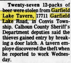Garfield Lake Tavern - Mar 1975 Beer Theft
